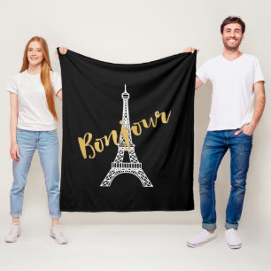 Elegant Bonjour Eiffel Tower Fleecedecke