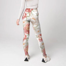 Elegant Bontanical of Big Camellia in Pink Pastell Leggings