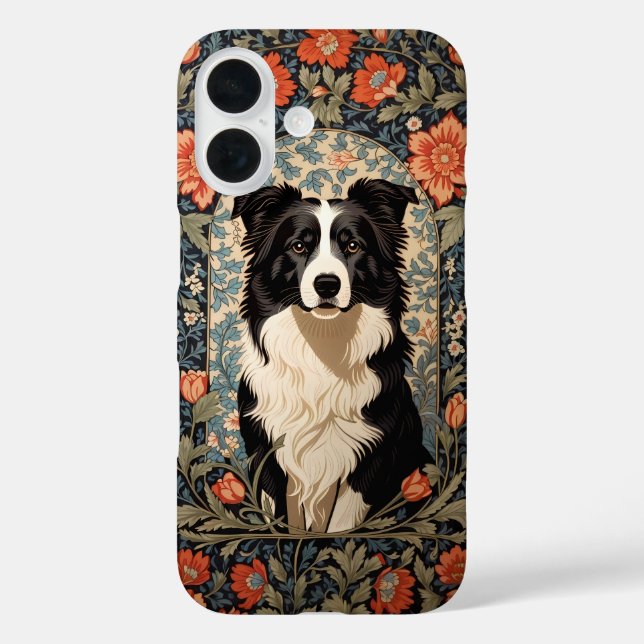 Elegant Border Collie William Morris Inspiriert iPhone 16 Hülle (Rückseite)