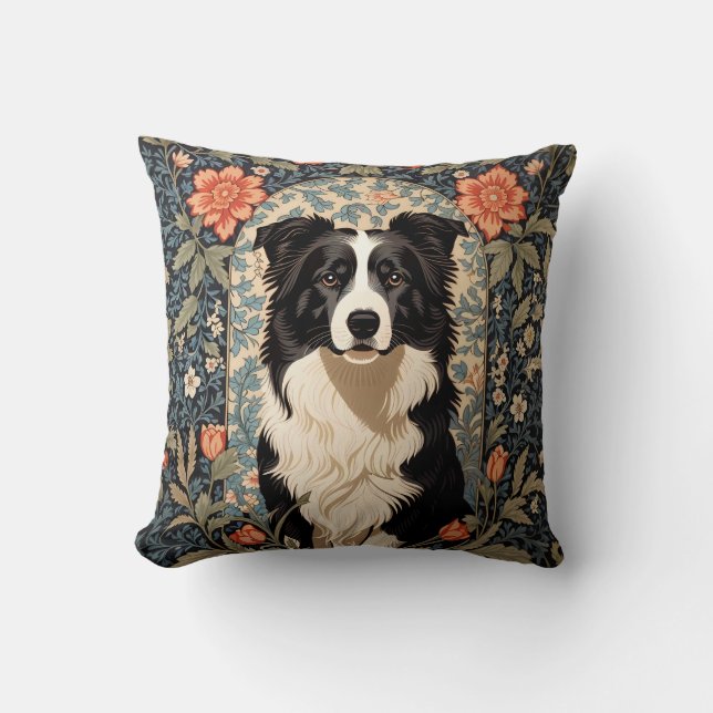 Elegant Border Collie William Morris Inspiriert Kissen (Vorderseite)
