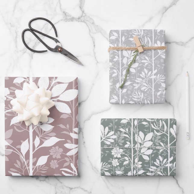 Elegant Botanic Climbing Vines Soft Silhouette Geschenkpapier Set (Vorderseite)