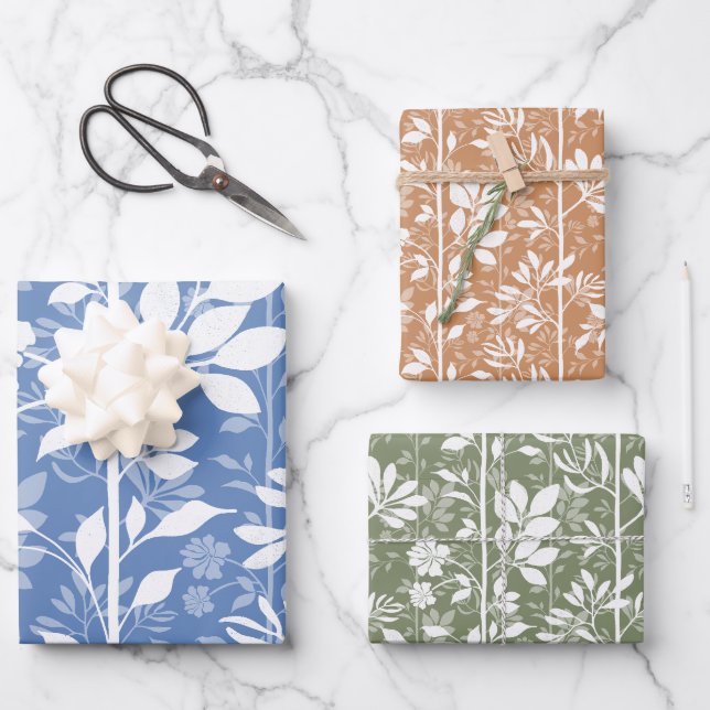Elegant Botanic Climbing Vines White Silhouette Geschenkpapier Set (Vorderseite)