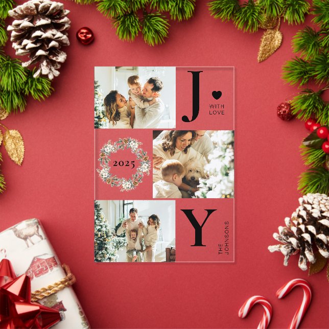 Elegant Botanica Photo Collage Joy Christmas Card Acryleinladungen (Insitu (Feiertag))
