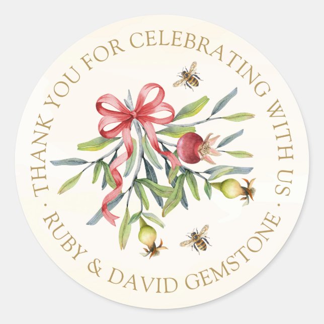 Elegant Botanical Bee Garden Birthday Favor Runder Aufkleber (Vorderseite)