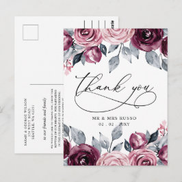 Elegant Botanical Blush Burgundy Floral Thank You Postkarte