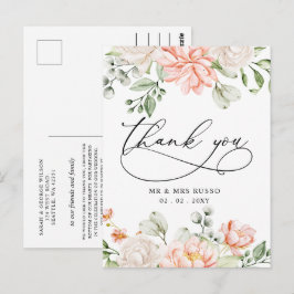 Elegant Botanical Blush Pink Floral Thank You Postkarte