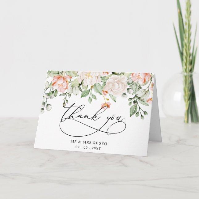  Elegant Botanical Blush Pink Floral Wedding Dankeskarte (Vorderseite)