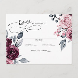 Elegant Botanical Burgundy Floral RSVP Postkarte