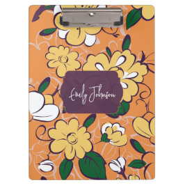 Elegant Botanical Custom Name Orange White Floral Klemmbrett
