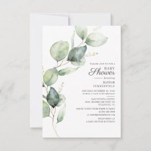 Elegant Botanical Eucalyptus Greenery Baby Shower Einladung