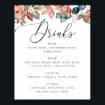Elegant Botanical Fall Wedding | Bar Drinks Menu Poster<br><div class="desc">Display your wedding beverage selection in style with this elegant drinks menu sign featuring soft watercolor leaves and berries. The botanical artwork and modern calligraphy create a refined design that complements nature inspired wedding decor. Perfect for presenting beer, wine, spirits, and signature cocktails. This bar menu helps guests easily see...</div>