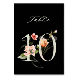 Elegant Botanical Floral Number 10, Schwarz Tischnummer