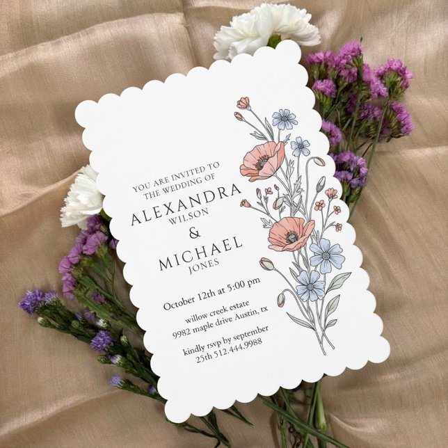 Elegant Botanical Floral Wedding Invitation Einladung (Classic elegant botanical floral wedding design)