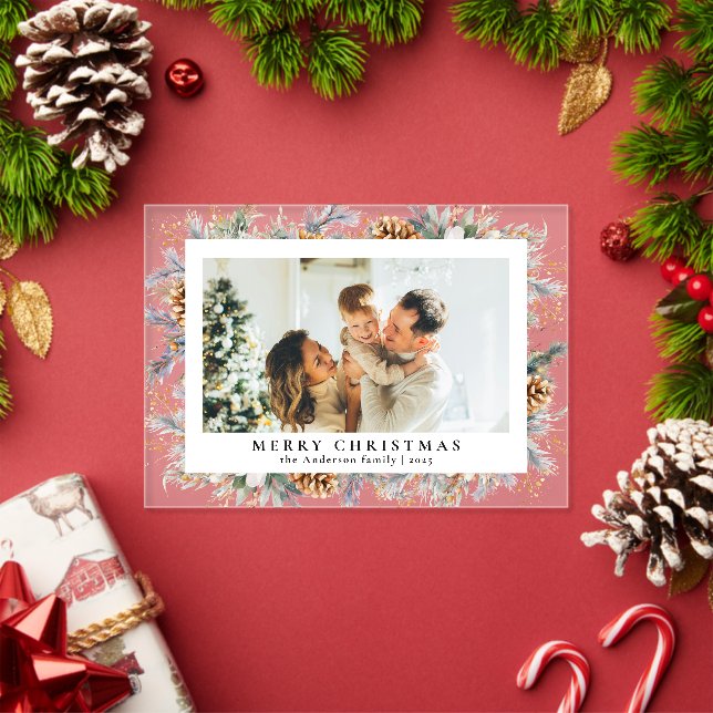 Elegant Botanical Foliage | Photo Christmas Card Acryleinladungen (Insitu (Feiertag))