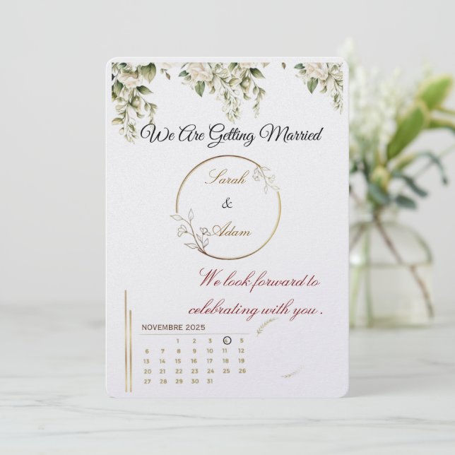  Elegant botanical gold frame save the date card Einladung (Stehend Vorderseite)
