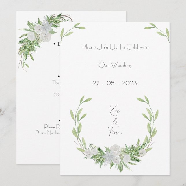 Elegant Botanical Green Leaves Nature Invitation Einladung (Vorne/Hinten)