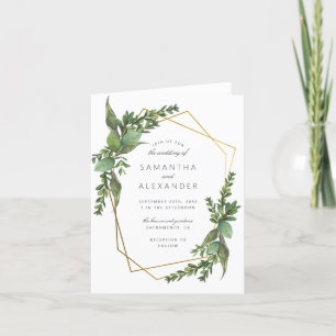 Elegant Botanical Greenery Gold Geometric Wedding Einladung