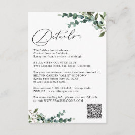 Elegant Botanical Greenery QR Code Wedding Details Begleitkarte