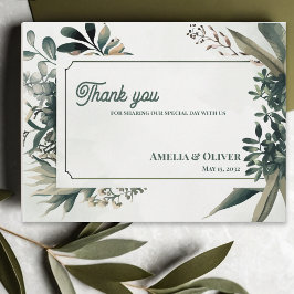 Elegant Botanical Greenery Wedding Thank You Postkarte