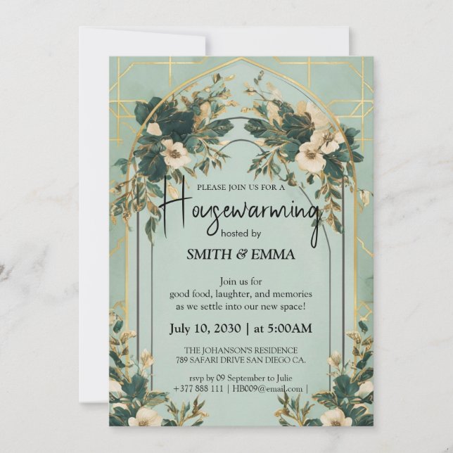 Elegant Botanical Housewarming Invitation Card Einladung (Vorderseite)