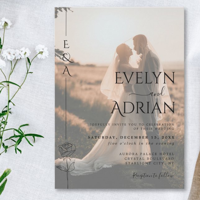 Elegant Botanical Modern Minimalist Photo Wedding Einladung (Von Creator hochgeladen)