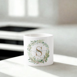 Elegant Botanical Monogram Espresso Mug with Name Espressotasse