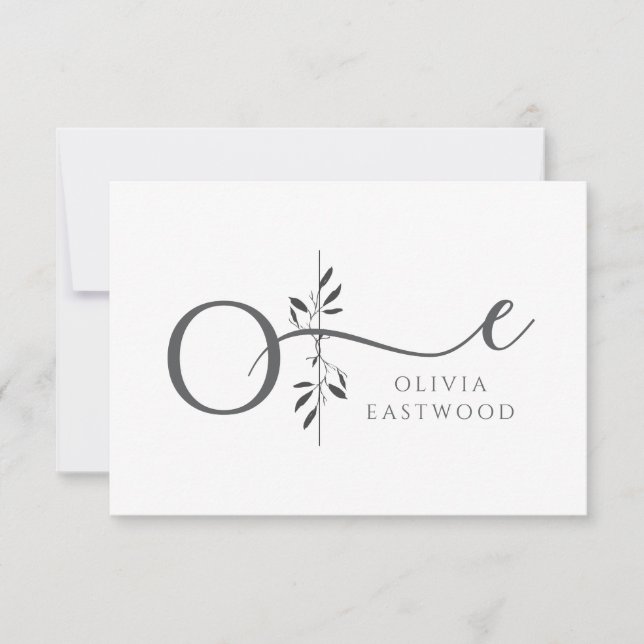 Elegant Botanical Monogram Flat Note Card Mitteilungskarte (Vorderseite)