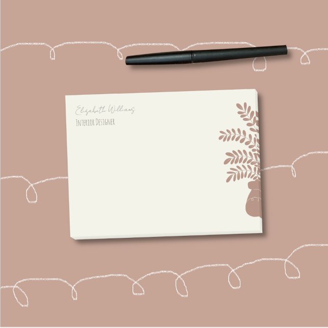 Elegant Botanical Personalized Post-It Notes Klebezettel (Elegant botanical personalized sticky notes with the brown half silhouette of a house plant . )