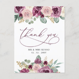 Elegant Botanical Plum Floral Vielen Dank Postkarte