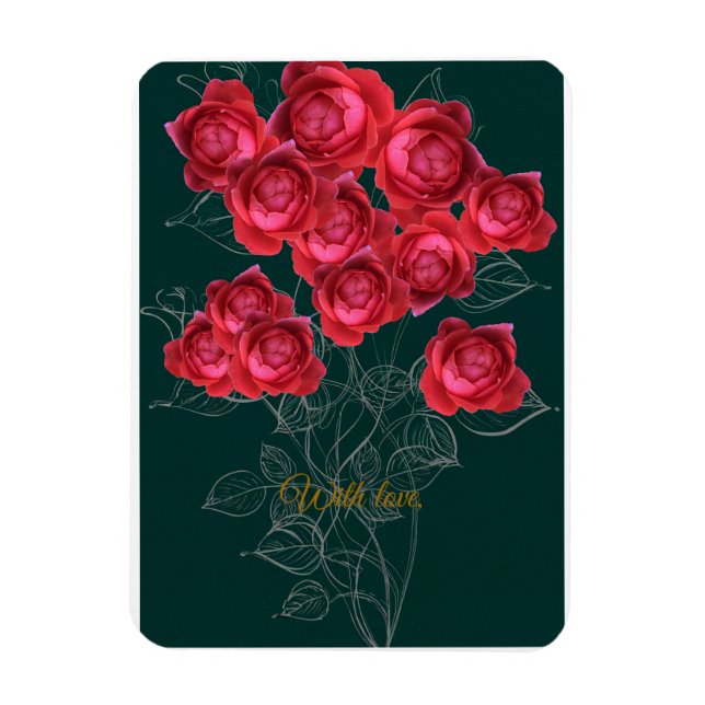 Elegant Botanical Rose Folded Greeting Card Magnet (Vertikal)