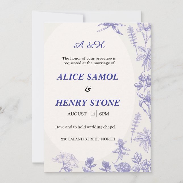 Elegant Botanical Wedding Invitation Template (Devant)
