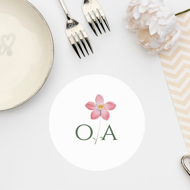Elegant Botanical Wedding Monogram Coaster Runder Pappuntersetzer (Von Creator hochgeladen)