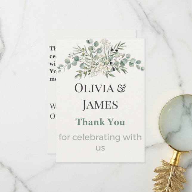 Elegant Botanical Wedding Thank You Card Dankeskarte (Vorderseite/Rückseite Beispiel)