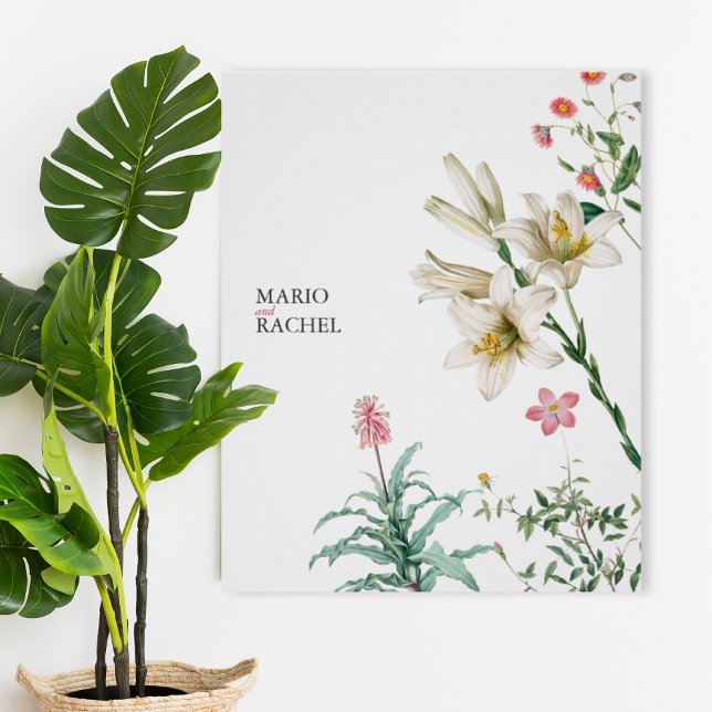 Elegant Botanical White Lily & Wildflower Wedding Poster (Von Creator hochgeladen)