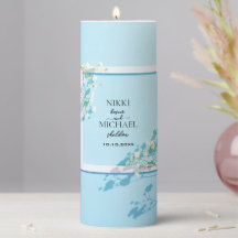 Elégant bougies Mariage Floral Bleu - Personnalisé