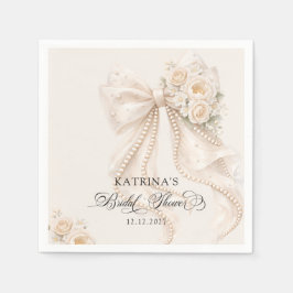 Elegant Bow and Pearl Pastel Bridal Shower Serviette