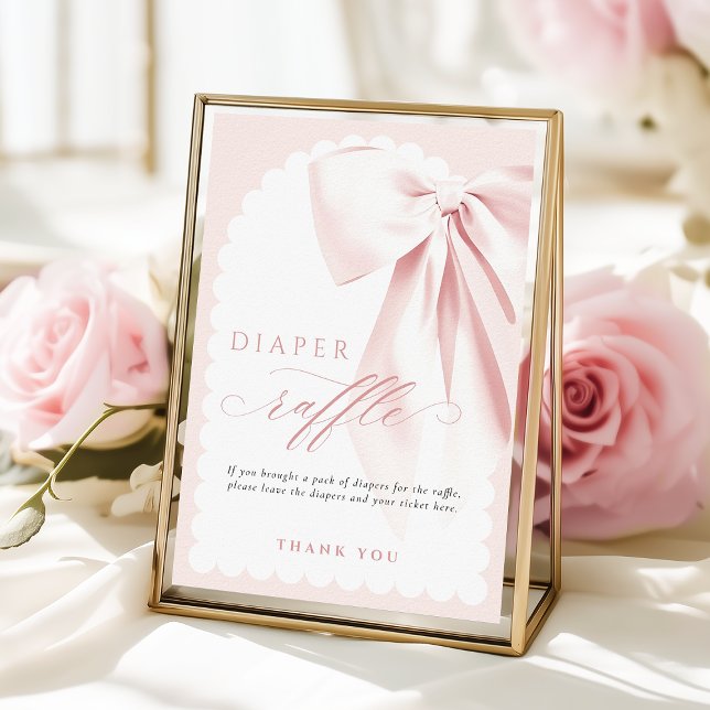 Elegant Bow Baby Shower Diaper Raffle Table Sign Poster (Von Creator hochgeladen)