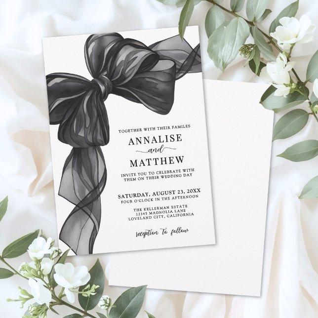 Elegant Bow Black And White Wedding Einladung (Elegant Bow Black And White Wedding Invitation)
