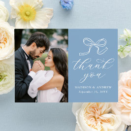 Elegant Bow Blue Foto Wedding Dankeskarte