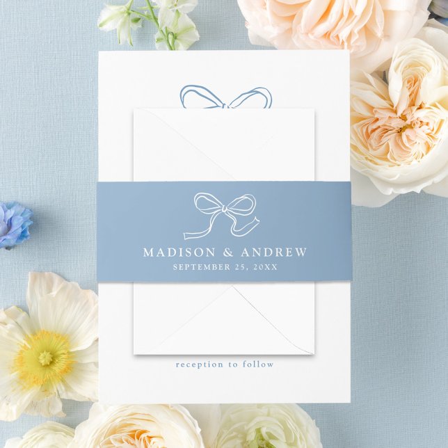 Elegant Bow Blue Wedding Einladungsbanderole (Von Creator hochgeladen)