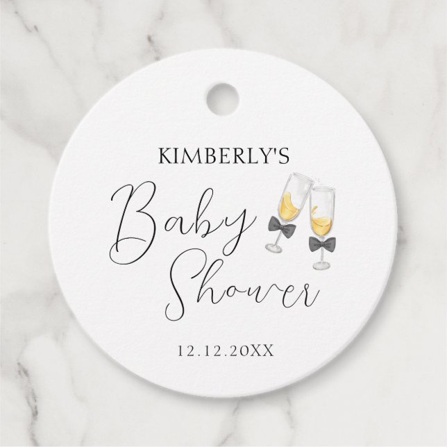 Elegant Bow Champagne Sip & See Baby Shower Geschenkanhänger (Vorderseite)