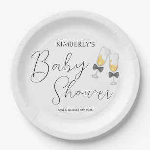 Elegant Bow Champagne Sip & See Baby Shower Pappteller