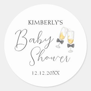Elegant Bow Champagne Sip & See Baby Shower Runder Aufkleber