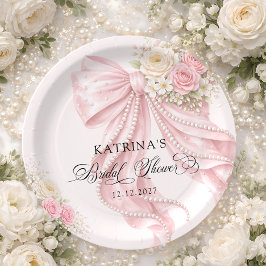 Elegant Bow Coquette Bridal Shower Pappteller