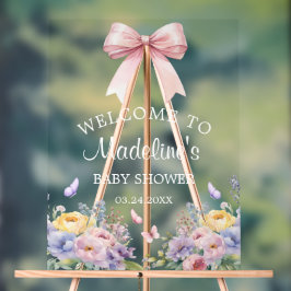 Elégant Bow Floral Baby shower fille Affiche de bi