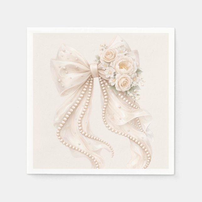 Elegant Bow Floral Baby Shower Serviette (Vorderseite)