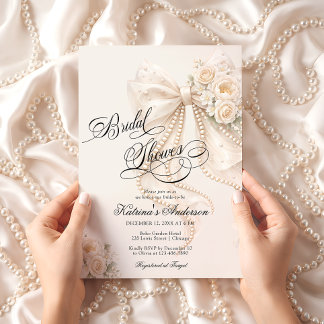 Elegant Bow Floral Neutral Bridal Shower  Einladung