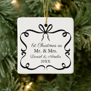 Elegant Bow Foto Keepake 1. Weihnachten Mr. & Mrs. Keramikornament