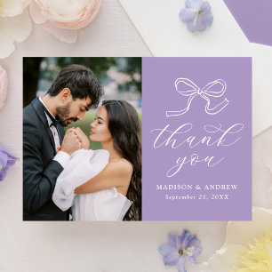 Elegant Bow Lavender Foto Wedding Dankeskarte