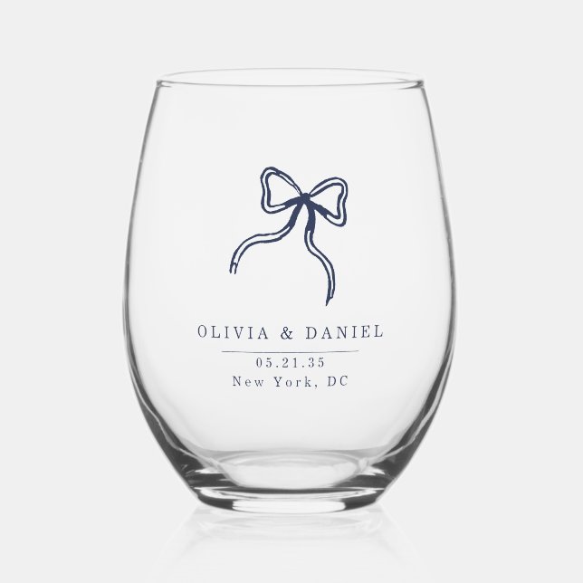 Elegant Bow Mariage marine bleu en faveur Verre (Recto)